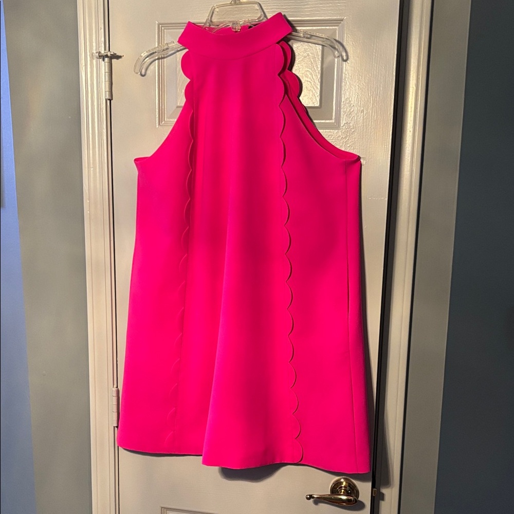 Ted Baker Fuchsia Bright Pink Sleeveless Scalloped Design Torrii Halter Dress